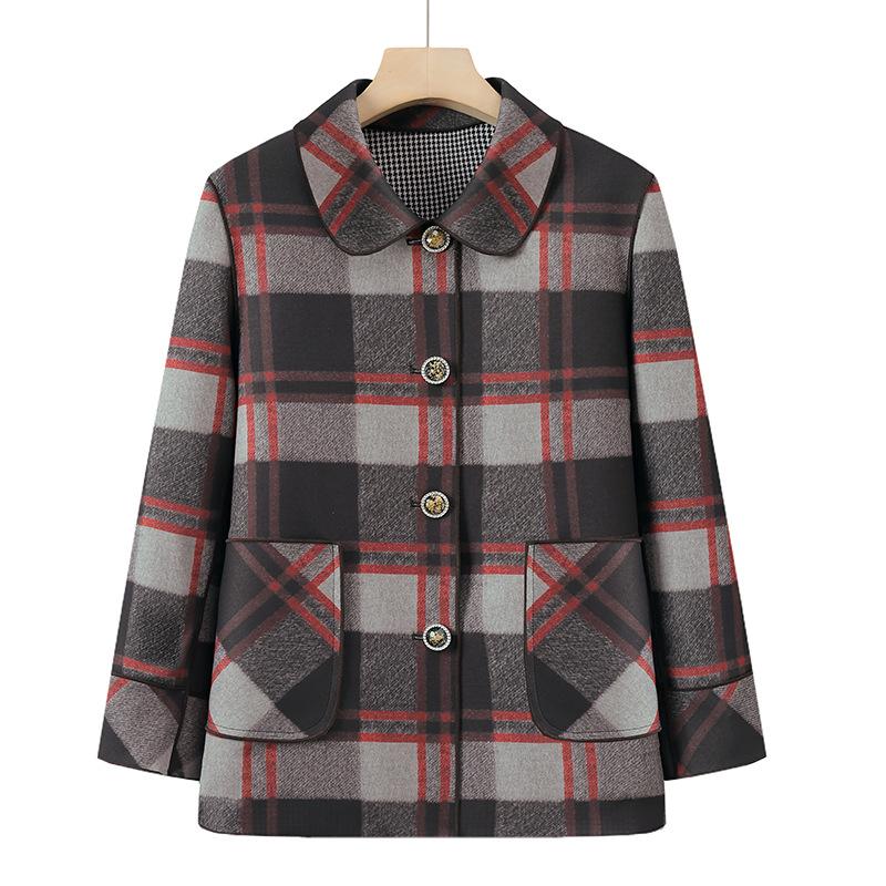 

Spring Plaid Jacket Lapel Women s Season Gown Aged Wife Clothes 5XL (145-77.5kg recommended)
