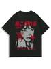 Vintage Acid Wash Kanji Red Star Girl Y2K Grunge Oversized Cotton Unisex T-shirt