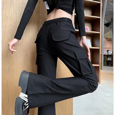 Spring 2025 Women's Black High-Waist Slim Fit Flared Workwear Pants