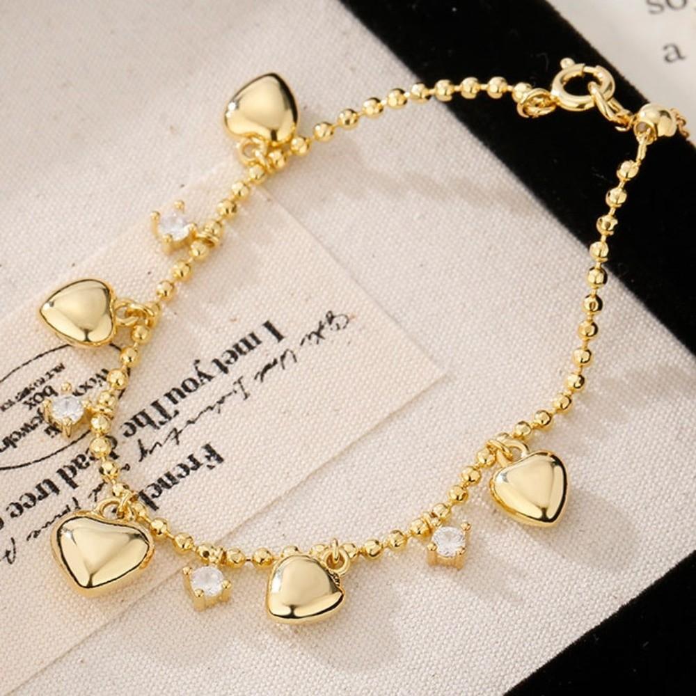 Zinc Zinc Alloy Heart Bracelet Bead Charm Hand Chain Sweet Gold Bracelet  Bridal Party
