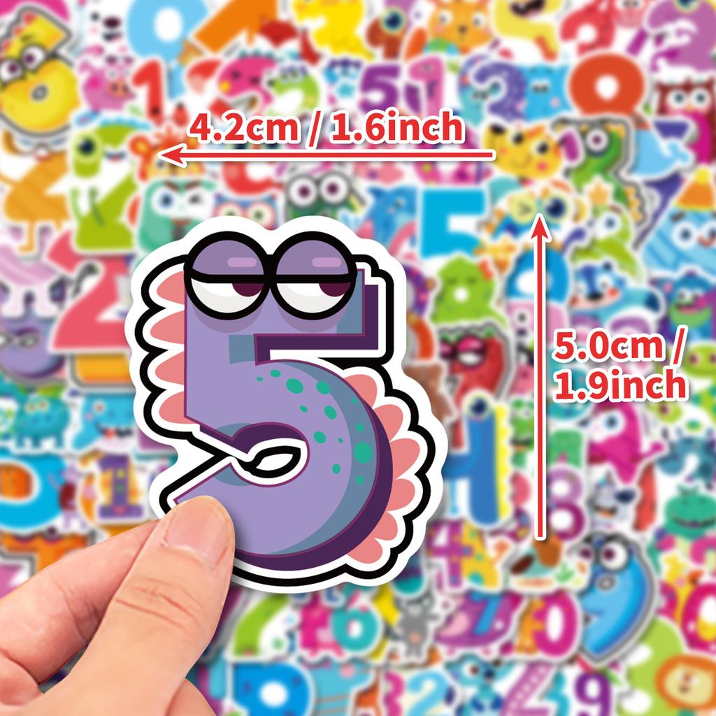 100 Fun Cartoon Arabic Numerals Waterproof Stickers Children's Enlightenment Stickers DIY Hand Account Decoration Stickers