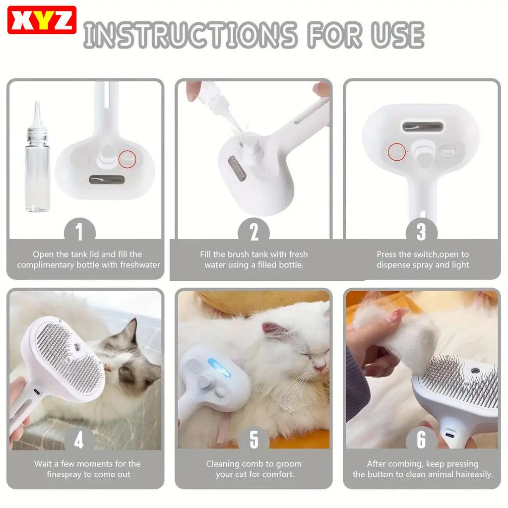 3-in-1 Dog Hair Brush Cat Hair Brush Electric Pet Cleaning Brush Steam Spray Brush Massage Hair Removal Comb anti-Tangle Brush