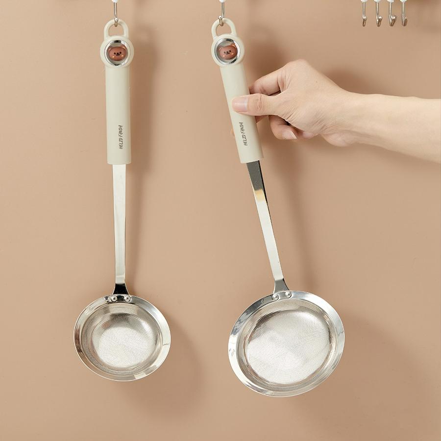 Long Handle Skimmer Spoon 304 Stainless Steel Fine Mesh Residue Strainer Spoon Large Slotted Spoon Colander Kitchen Utensils
