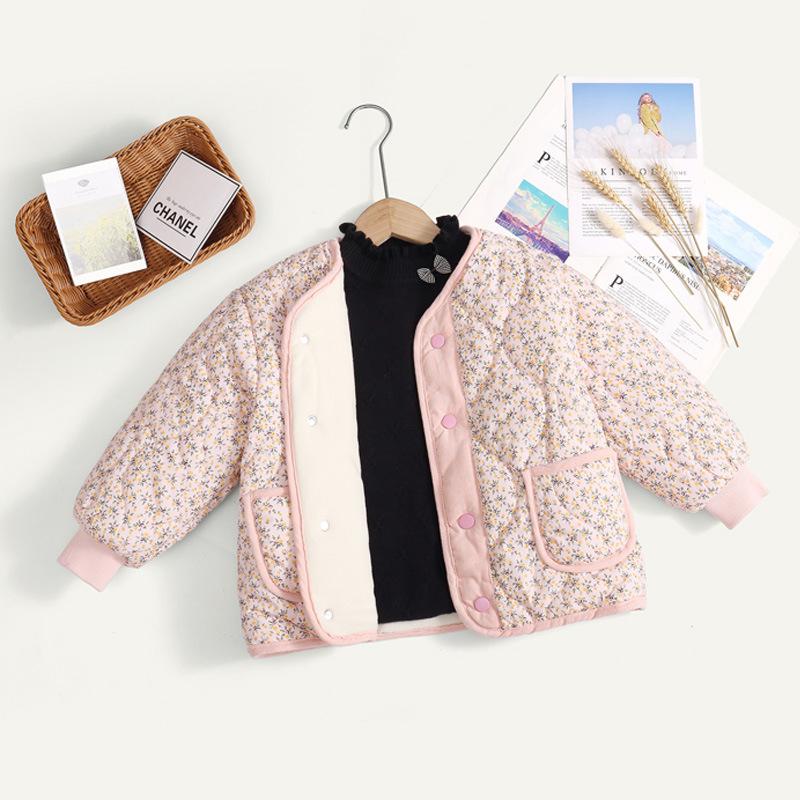 

Новый Дизайн Зимняя Куртка для Девочек в Корейском Стиле с Цветочным Принтом, Хлопковая на Подкладке, Вельветовая, Трехцветная, Цветочная Хлопковая Куртка 170cm розовый
