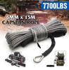 1/4'' X 50' 7700LBs Synthetic Winch Line Cable Rope W/ Sheath For Car ATV UTV Jeep Grey