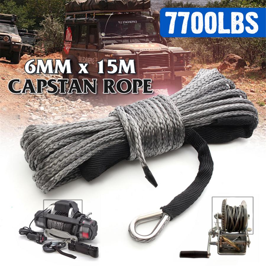 1/4'' X 50' 7700LBs Synthetic Winch Line Cable Rope W/ Sheath For Car ATV UTV Jeep Grey