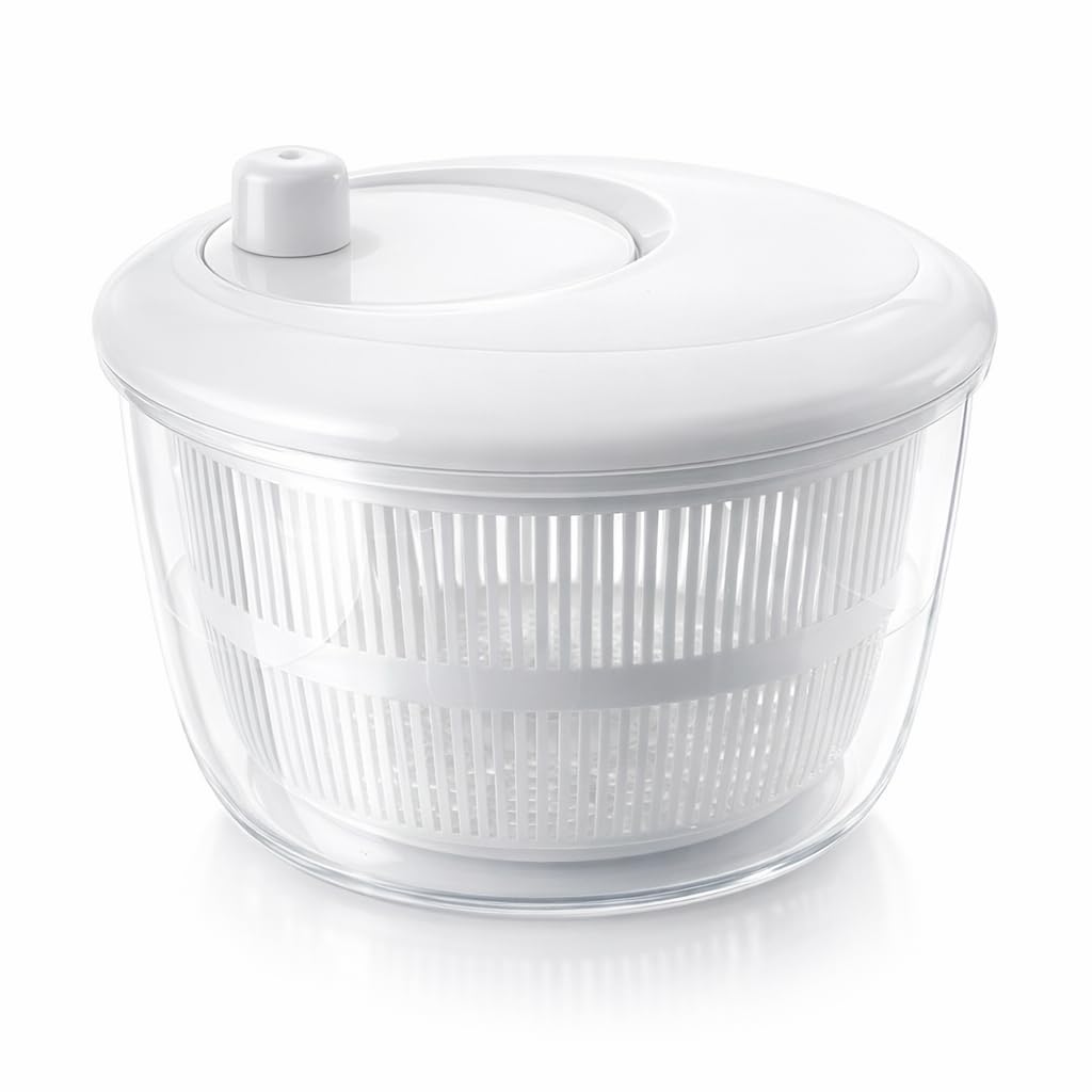 Salad Large Capacity Vegetable Rotating Manual Kitchen for Drying and Other White Spinner, Drainer, Dehydrator, Double-Walled, Detachable, Utensil,