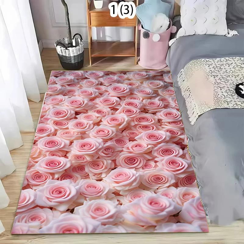 

Elegant Pink White Rose Area Rug 2D Floral Print NonSlip Floor Mat for Bedroom Living Room Girls Room Romantic Decor 40X60CM