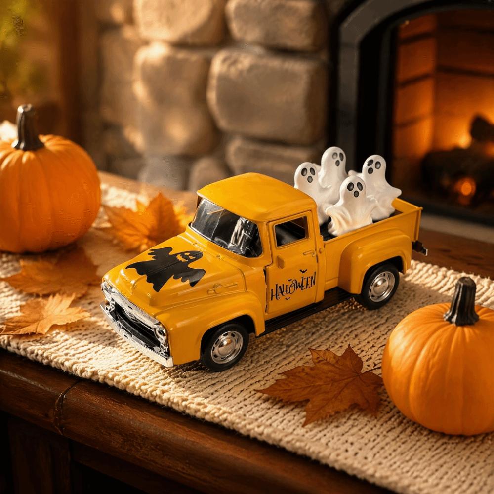 Vintage Ghost Figurine Funny Design Alloy Sculpture Desktop Figurine Miniature Vehicle Solid Metal Scary Car Model