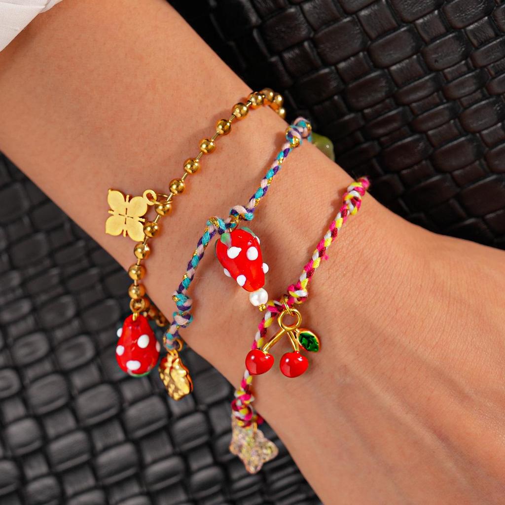 Stainless Steel Cherry & Butterfly Tassel Bracelet - Fashionable, Sweet, and Unique Design