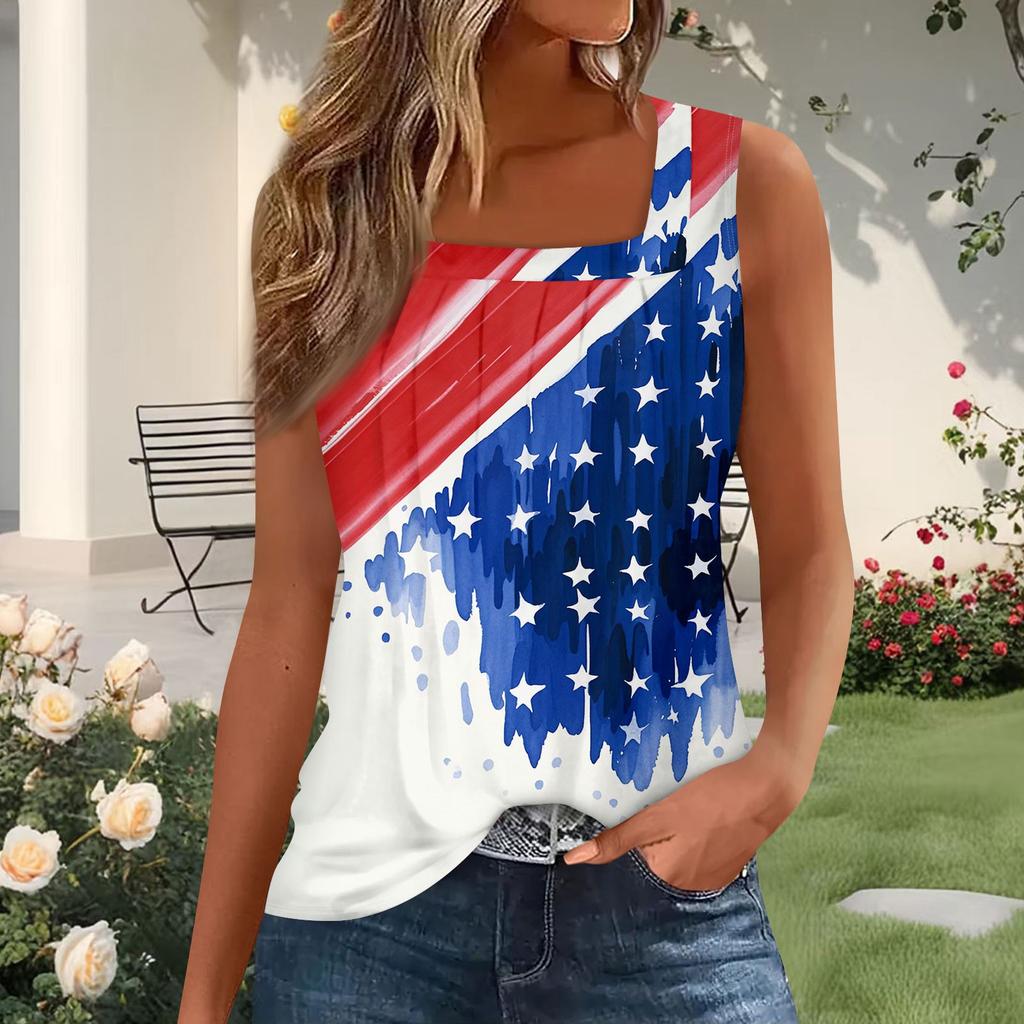 Dámský módní plisovaný top s potiskem a čtvercovým výstřihem