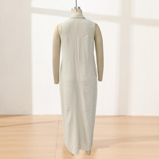 Maxi Abito da Donna con Scollo a V e Nodo sul Davanti, Abito Estivo Senza Maniche Ampio, Casual Fluido da Viaggio Vacanza Lungo con Tasche
