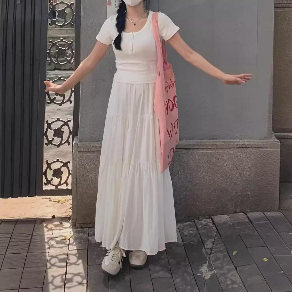 2024 Women's White A-Line Skirt: Spring/Summer High-End Spliced Design