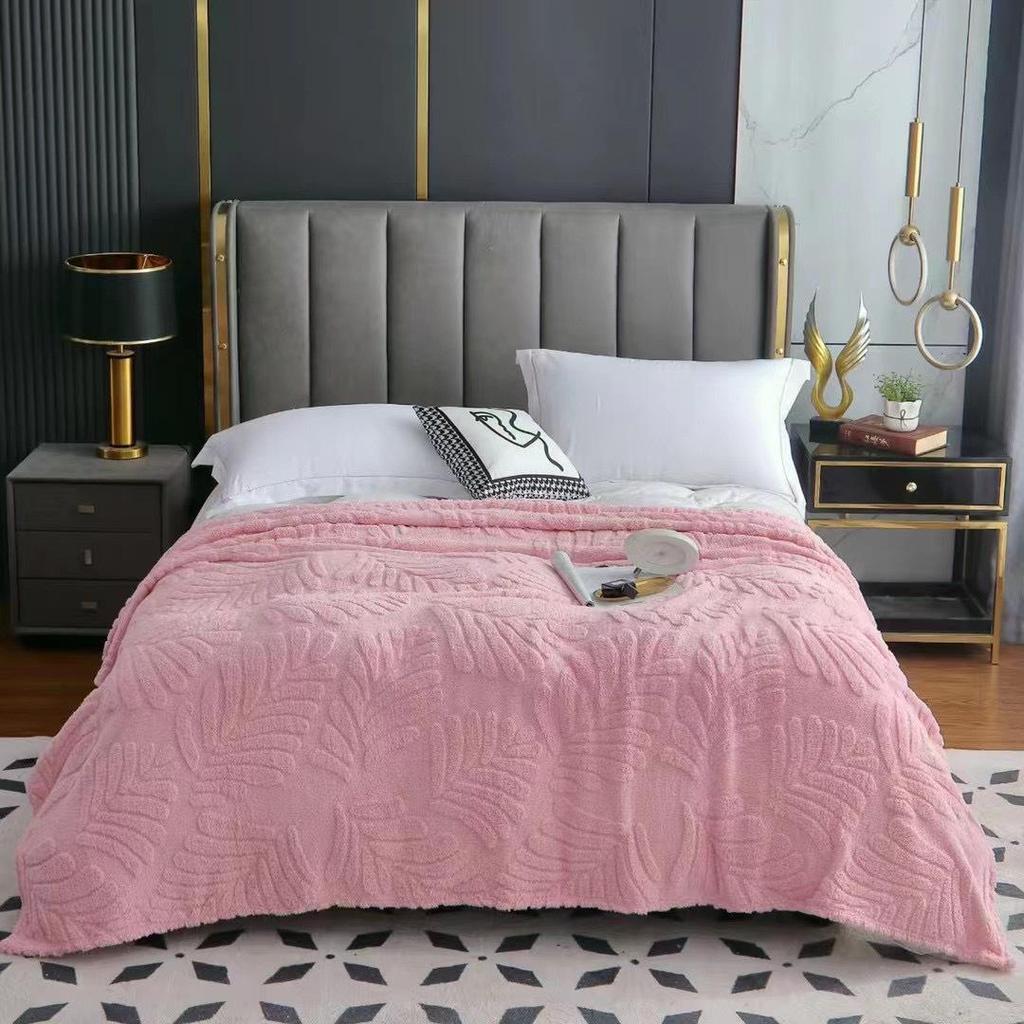 Multi-Functional Plush Jacquard Coral Fleece Blanket - Solid Color, Customizable for Office or Home Use