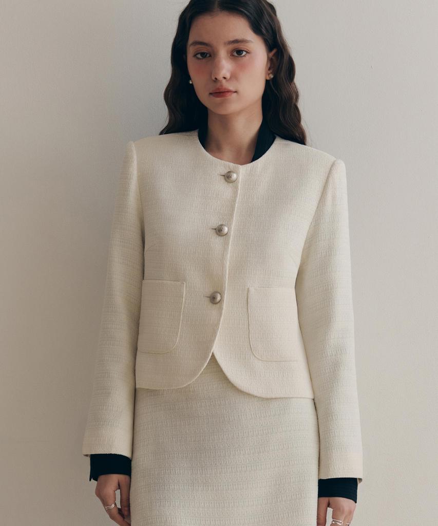 Zerostreet [2 Types][4 Colors] Creamy Tweed Jacket