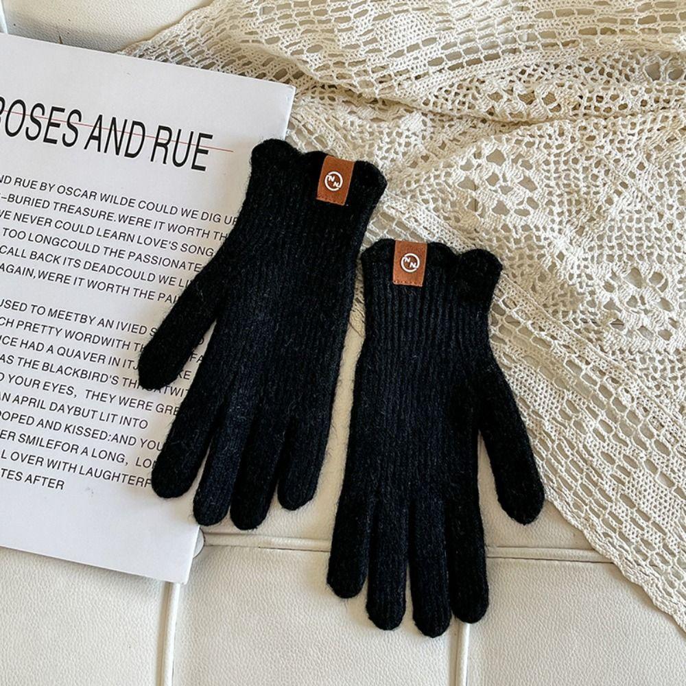 Lace Cashmere Open Finger Warm Gloves  Electric Bike Gloves Winter Gloves  Female