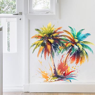 Self-adhesive Vibrant Coconut Tree Wall Stickers for Home Hotel Surf Shop Tropical Decor