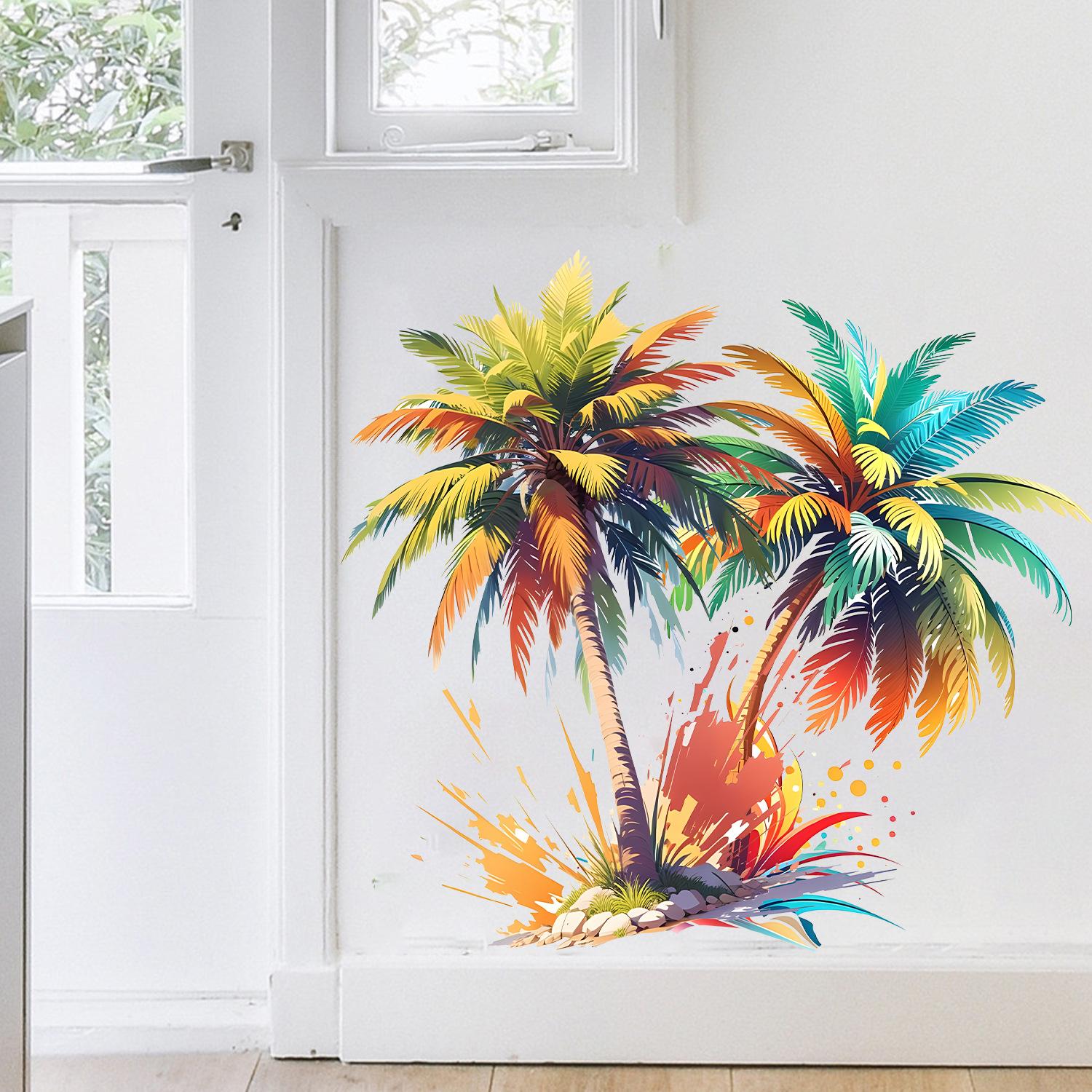 Self-adhesive Vibrant Coconut Tree Wall Stickers for Home Hotel Surf Shop Tropical Decor 38x35cm разноцветный
