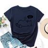 Cat No Cartoon Pattern Cotton T-Shirt Short Sleeve Round Neck Women 2d Print Tops