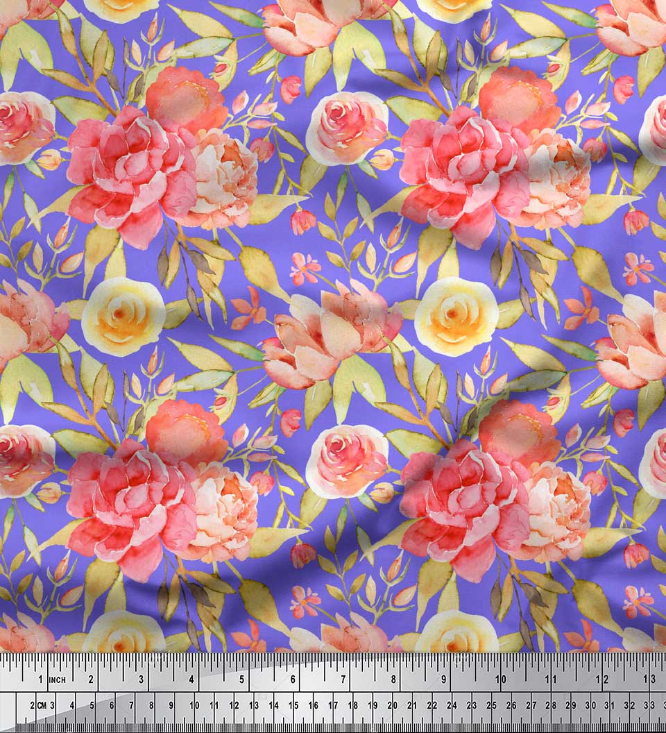 

Тканина Soimoi Green Japan Crepe Satin Leaves & Peony Floral Print Тканина на метр 42 дюйма 42 Inch Wide - Poly Crepe фіолетовий