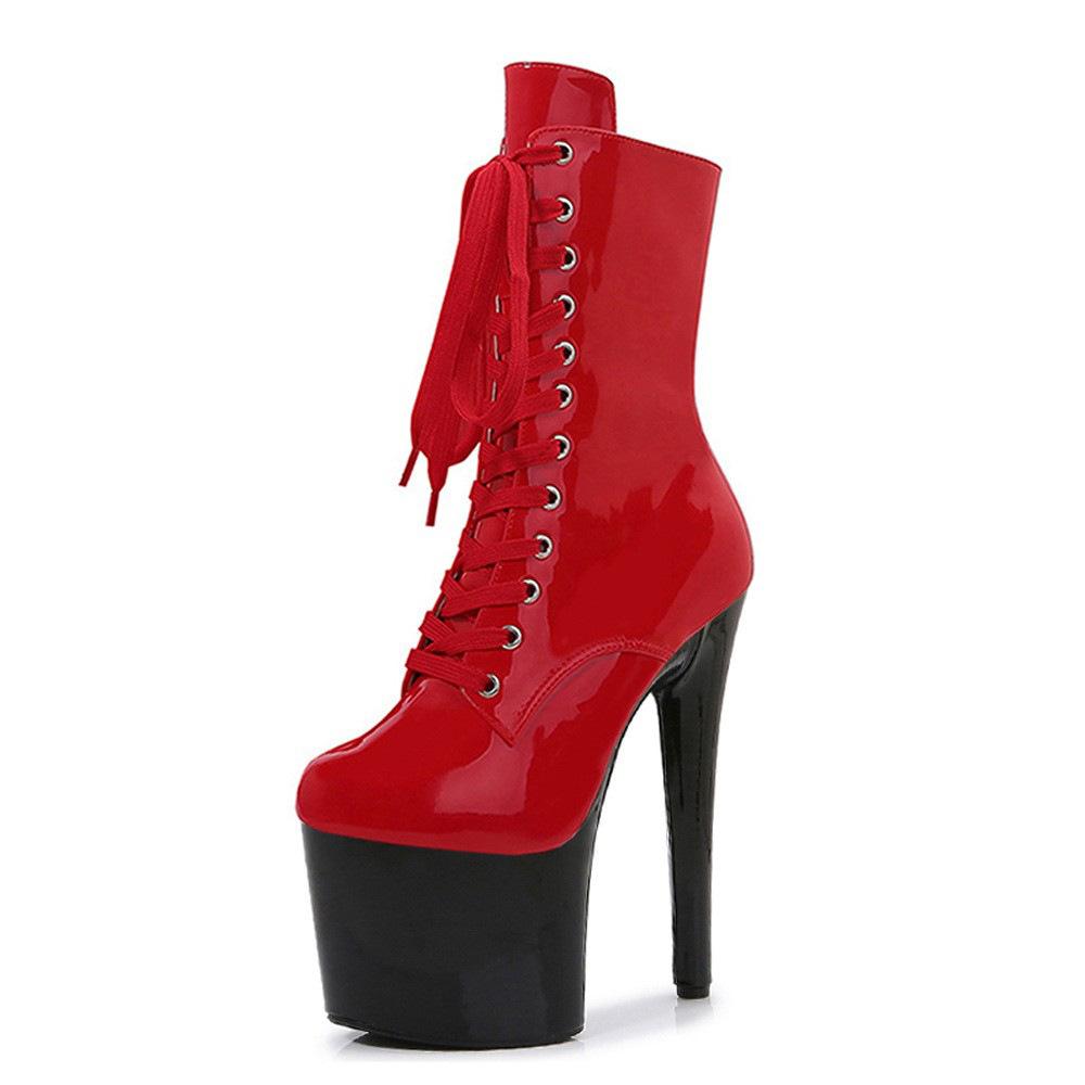 High heels 17cm fashion catwalk short boots catwalk popular solid color bright pole dance high heels boots