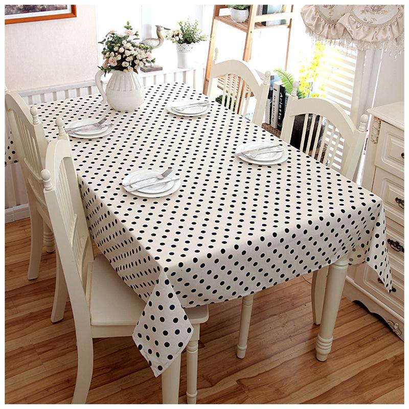 Polyester-Cotton Modern Simple Color Bottom Black Polka Dot Five-Star Rectangular Tablecloth Coffee Table Tablecloth Dining Table Cloth
