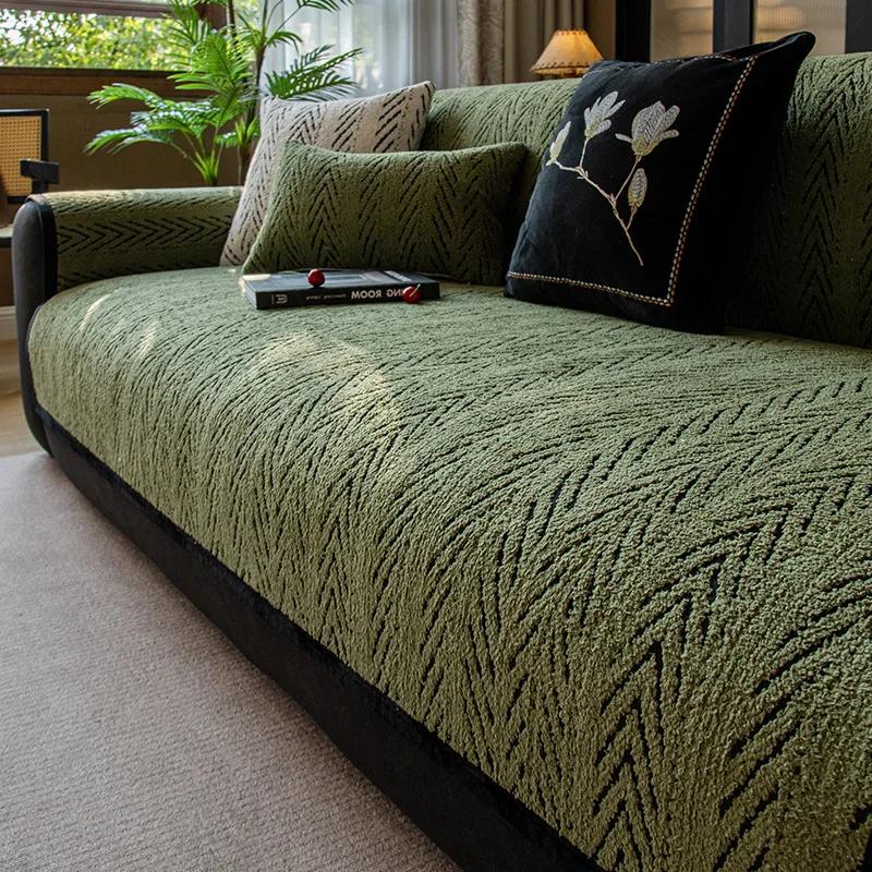 Modern Simple Nordic Style Plush Sofa Cushion New Winter Warm And Comfortable Cushion Anti Slip Leather Sofa Cover Cloth