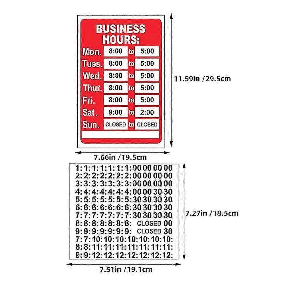 Cartel de Horario Comercial para Uso en Tienda PVC 2 Piezas Rojo Abierto Pegatinas de Horario Cambiables
