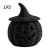 Halloween Pumpkin Ornament Spooky Storage Box, Resin Jack-O-Lantern Tealight Box Holder, Hollow Tabletop Decoration for Party