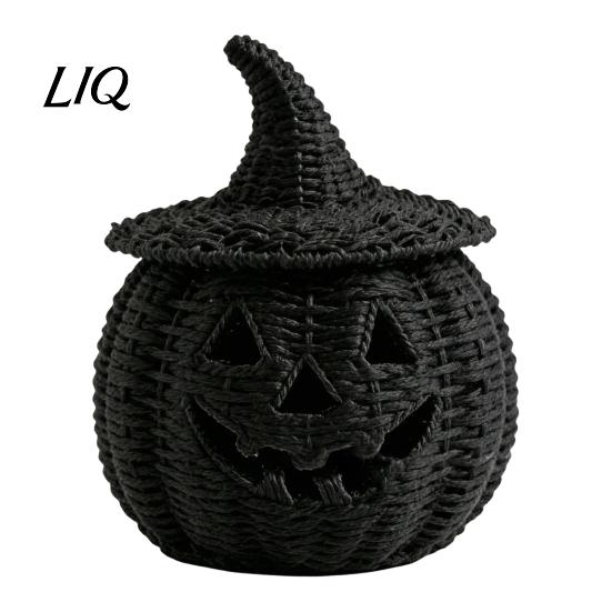 Halloween Pumpkin Ornament Spooky Storage Box, Resin Jack-O-Lantern Tealight Box Holder, Hollow Tabletop Decoration for Party