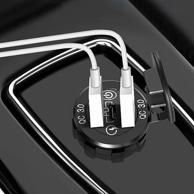 Chargeur de voiture en aluminium 60W Double USB QC 3.0 et Type-C PD Triple Prise 12-24V avec Interrupteur Tactile Étanche pour Voiture Bateau Marin Camping-car