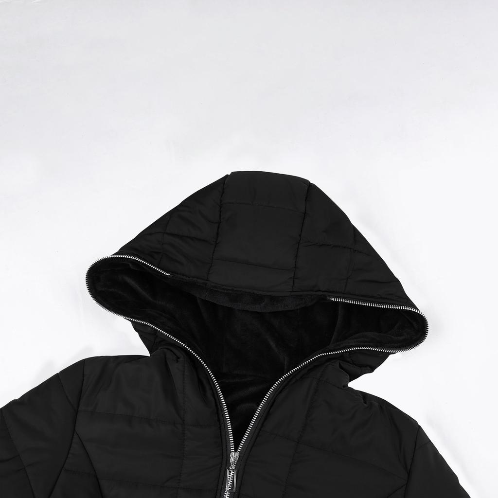 Modische Damen-Jacke mit Kapuze, warmer Mantel, lang, gepolstert, schmal