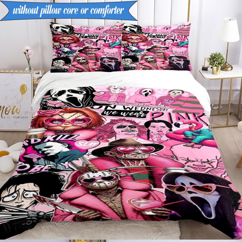 Horror Movie Characters 3pcs K-pop music group Bedding set,Ideal for Bedroom, Dormitory,Including Duvet Cover And 2pcs Pillowcases,Fan gifts