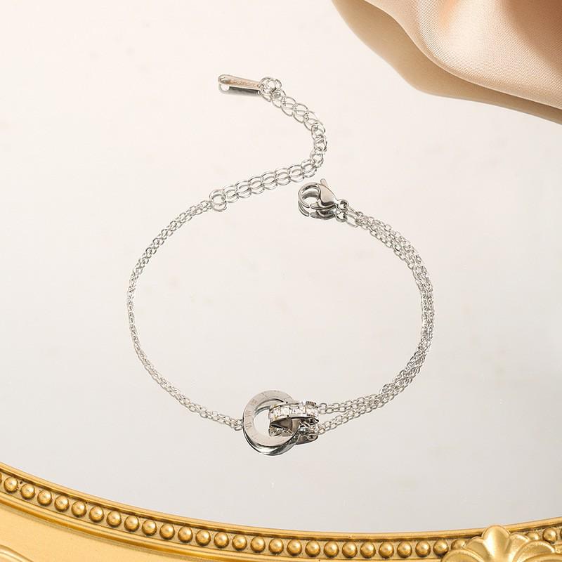 Trendy Japanese-Korean Roman Numeral Diamond Double Ring Necklace Women's Elegant Luxury Clavicle Chain Trio Set