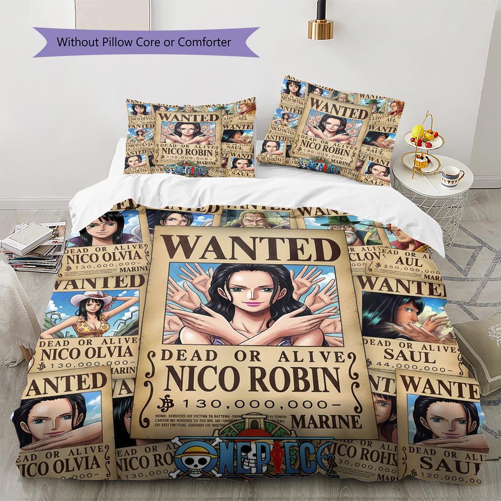 One Piece Poster Pattern Bedding Quilt Set Quilt Cover Pillowcase Home Birthday Gift(1 * Duvet Cover + 2 * Pillowcase, Without Core)