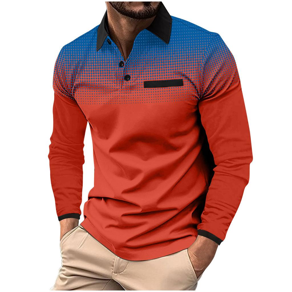 Herren Langarm Poloshirt Bedruckt Punkt Revers Sportoberteile Mode Sweatshirt