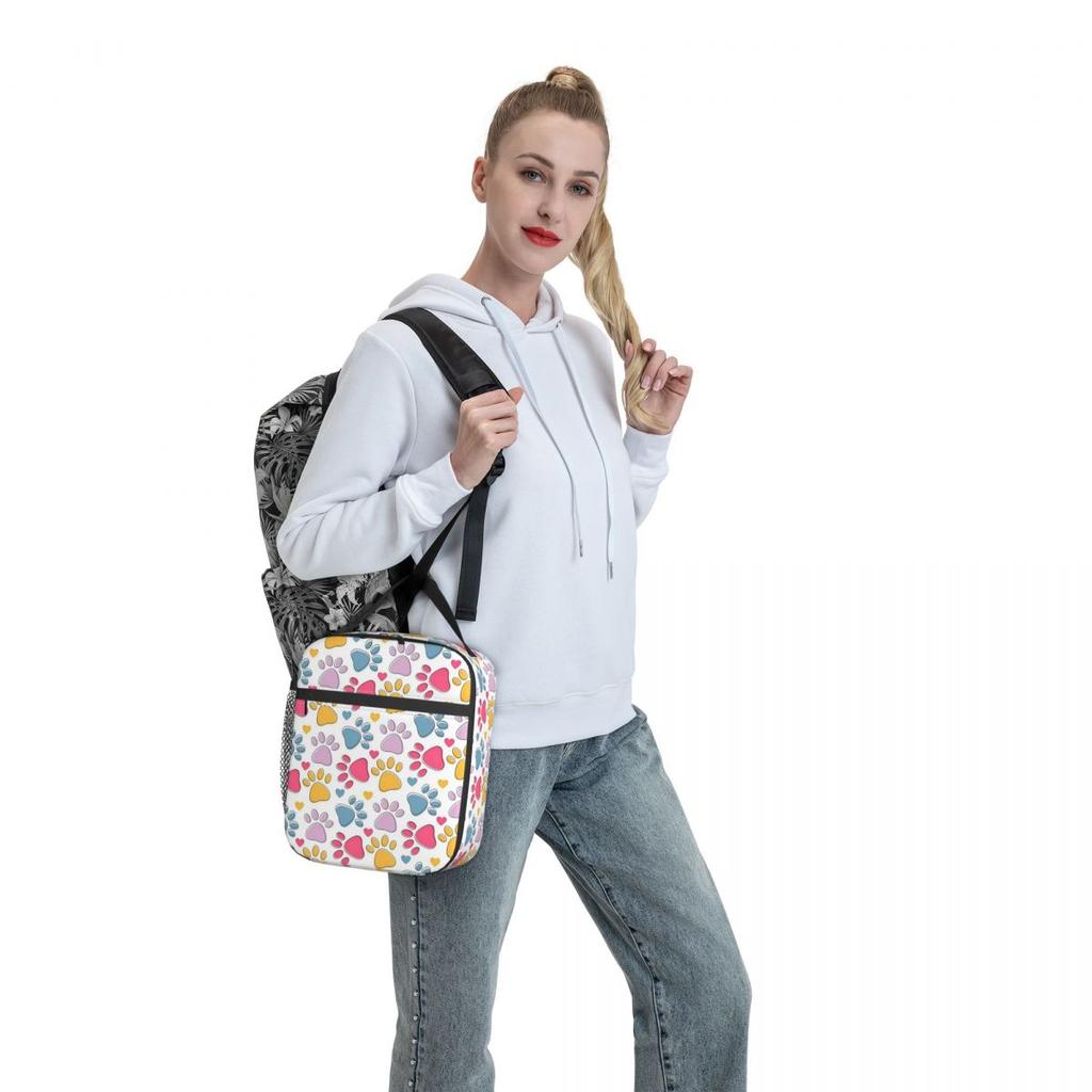 Bolsa de Almuerzo Térmica con Estampado de Huella de Perro Linda para Niños, Nevera Escolar, Fiambrera Térmica, Bolso Tote, Contenedor de Fiambreras Portátil