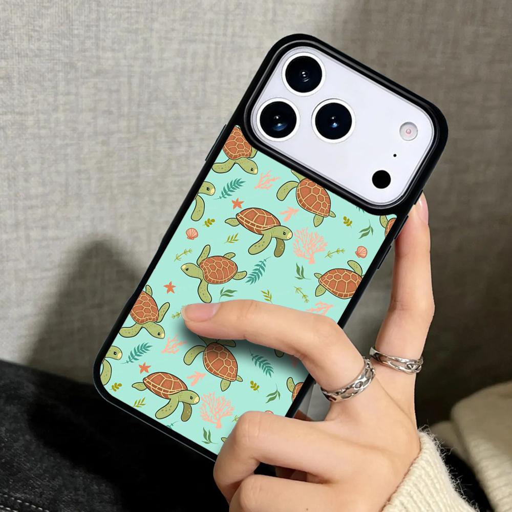 Capa Case for iPhone 17 Air 16 Pro Max 15 Plus 11 13 Mini 14 12 Back Phone Cover Cute Turtles Painted