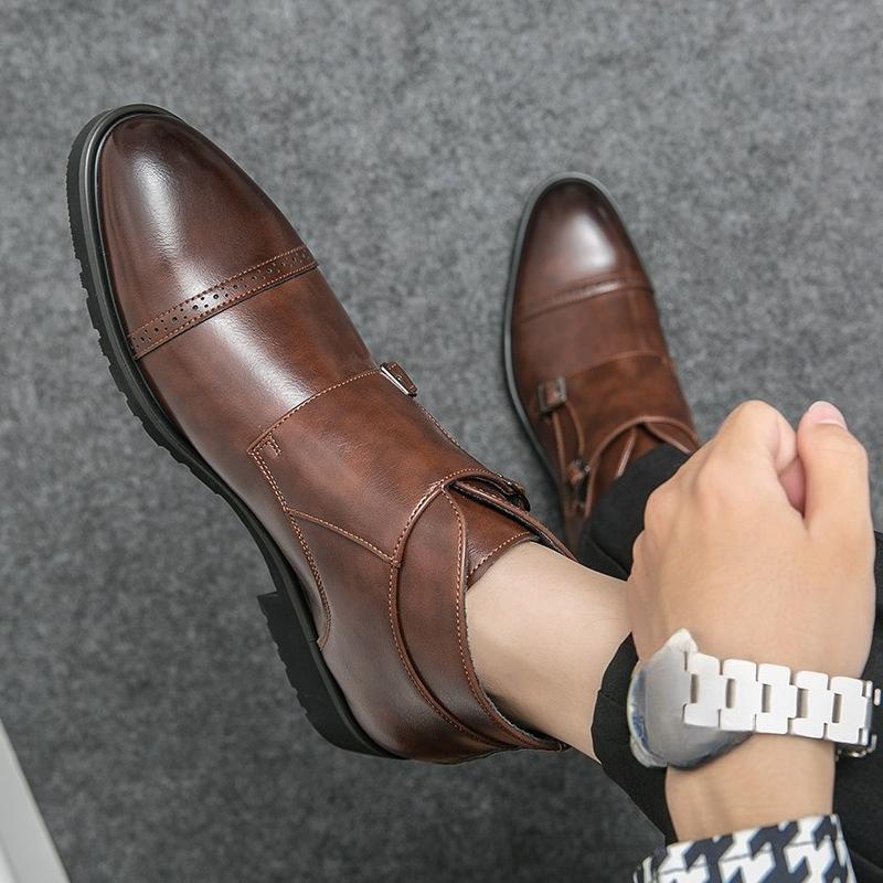 Sale 38-47 Mens Ankle Boots Genuine Calf Leather Double Buckles Monk Strap Basic Shoes Men Cowboy  Motorcycle Boots