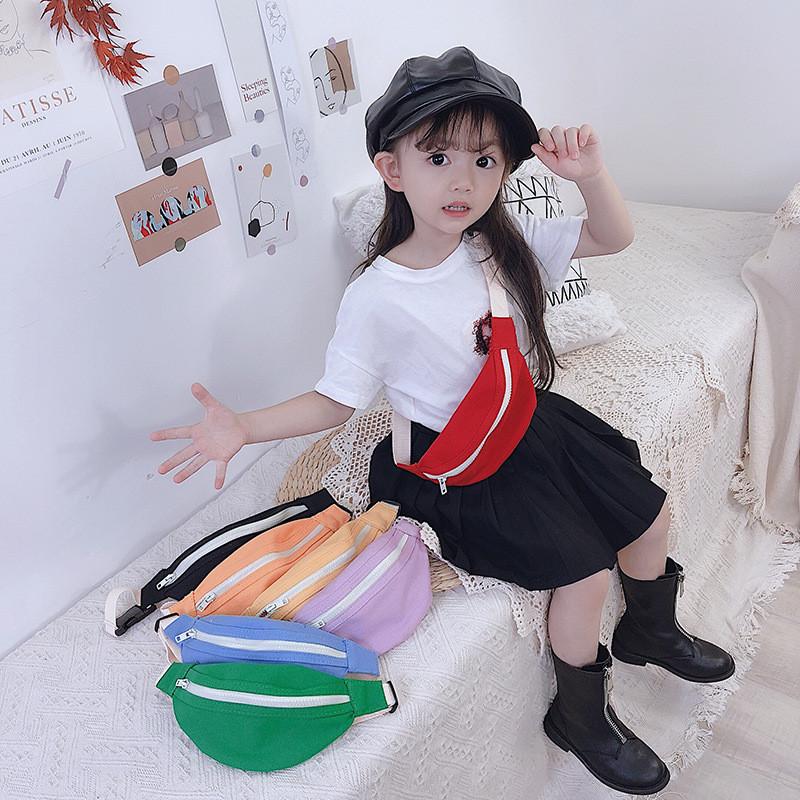 Stylish Candy Color Mini Crossbody Bag For Kids Soft Canvas Waist Pouch