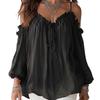 Camicetta Casual da Donna S con Collo Arricciato e Maniche Lunghe