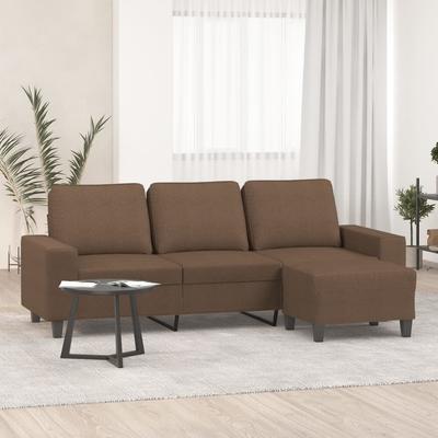 Vidaxl 3-Sitzer Sofa Mit Hocker, Braun, 180 Cm, Stoff