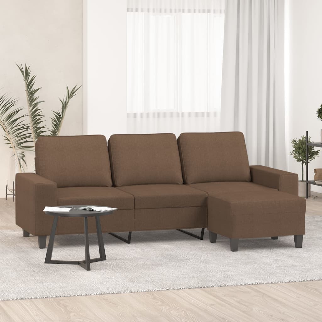 Vidaxl 3-Sitzer Sofa Mit Hocker, Braun, 180 Cm, Stoff