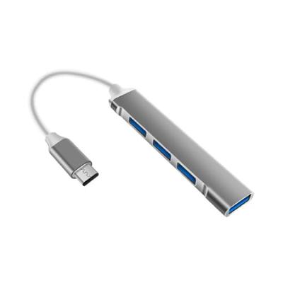 USB Expansion Gray 3.0 Type-C Bus-Powered 4-Port 4-in-1 Hub, Lightweight, Compact, Slim,