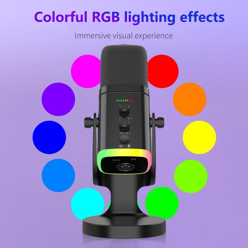 Microphone USB RGB à Réduction de Bruit pour Gaming, Streaming et Utilisation sur PC