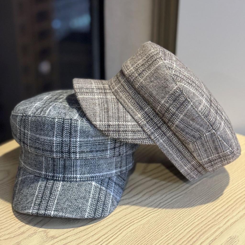 Korean Style Simple Octagonal Hat for Women  Fashionable and Versatile Flat Top Peaked Hat Spring and Autumn New Retro Houndstooth Plaid Painter's Hat