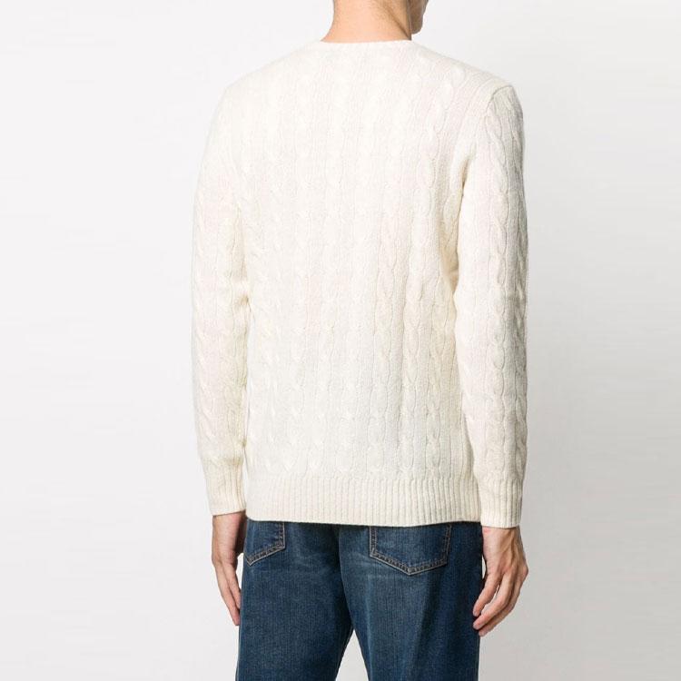 Polo Ralph Lauren FW21 Chunky Knit Logo Embroidered Pullover Sweater Men Sweater White 710719546001