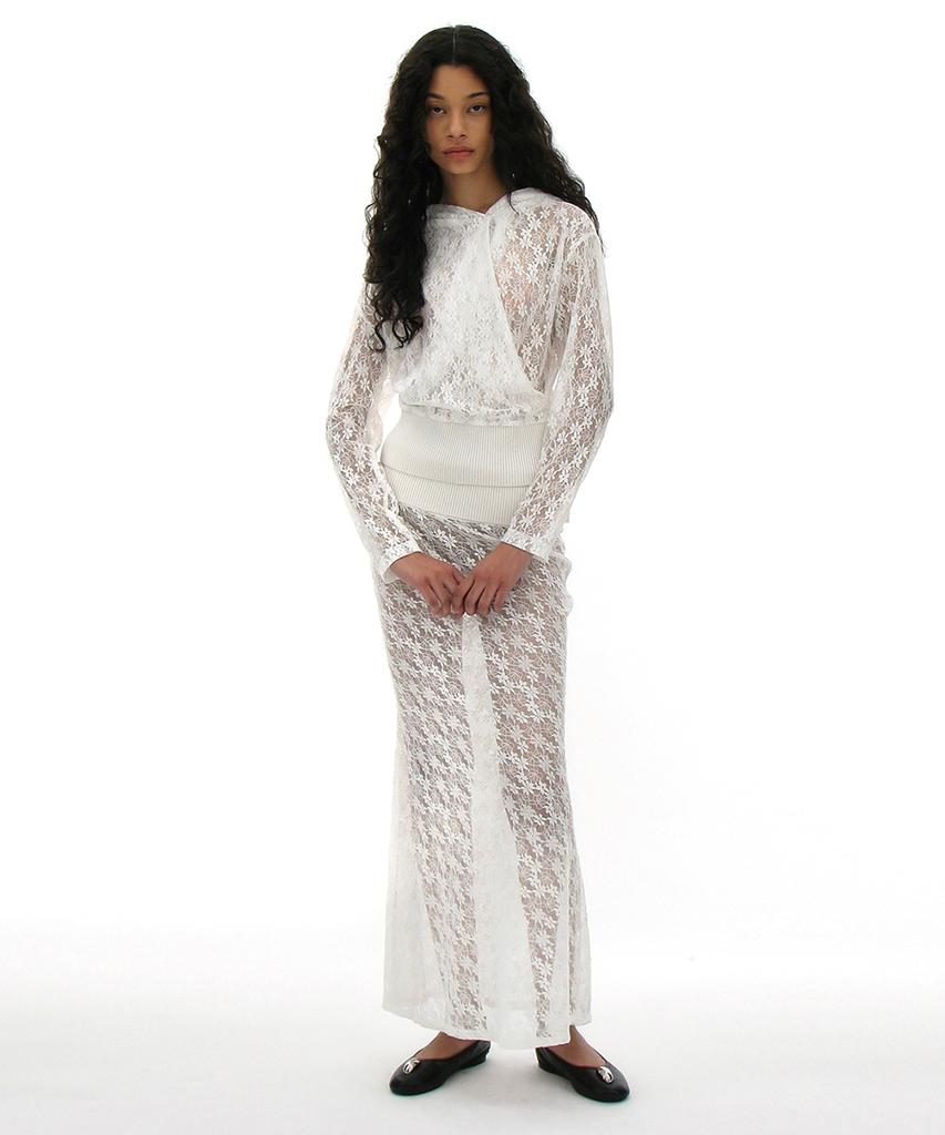 Partimento Woman Lace Flare Maxi Skirt_White