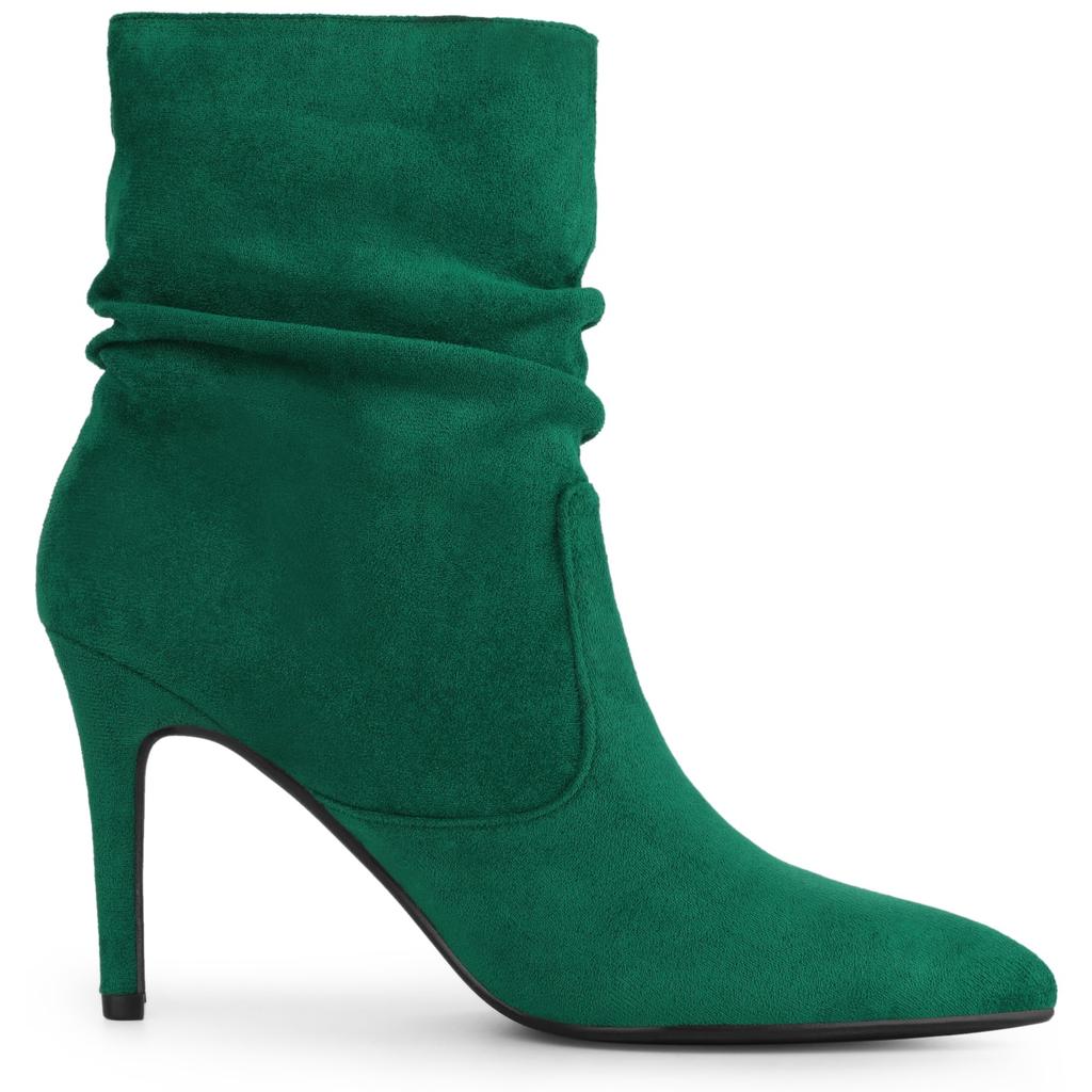 Allegra K Women's Slouch Pointy Toe Pull-On Stiletto Heel Ankle Boots, Green, Size 25.0cm