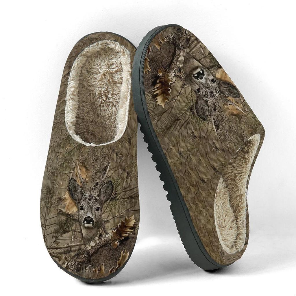 Men's and Women's Autumn Winter Warm Plush Cotton Slippers - Printed Design